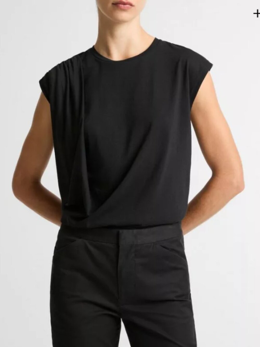 Vince Pima Cotton Blend Draped Relaxed Top – Black – Small – NWOT